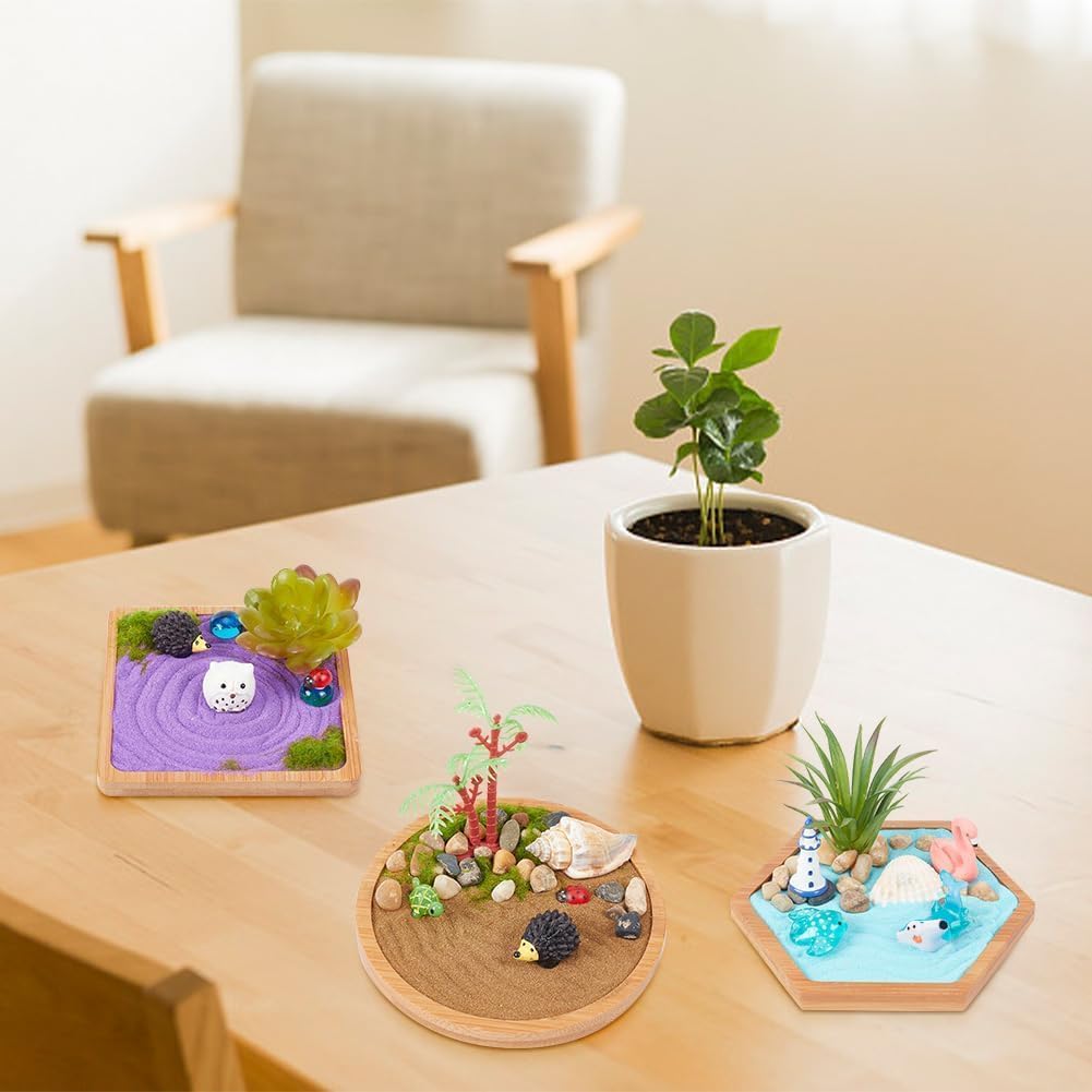 WEBEEDY Japanese Miniature Zen Garden Kit Miniature Ocean Beach Sandbox Decorations Mini Zen Garden Accessories for Christmas Home Office Desktop Decor Gift,Diameter 4/4.2/4.4(10/10.5/11cm)